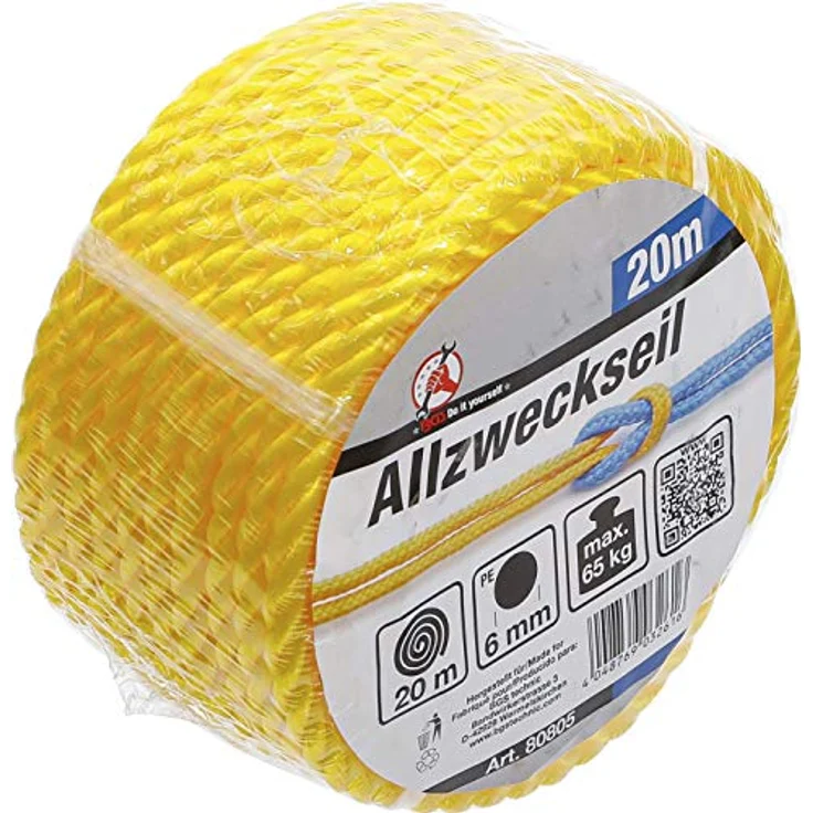BGS Diy 80805 | Kunststoff-Seil / Allzweckseil | 6 mm x 20 m | gelb – Bild 3
