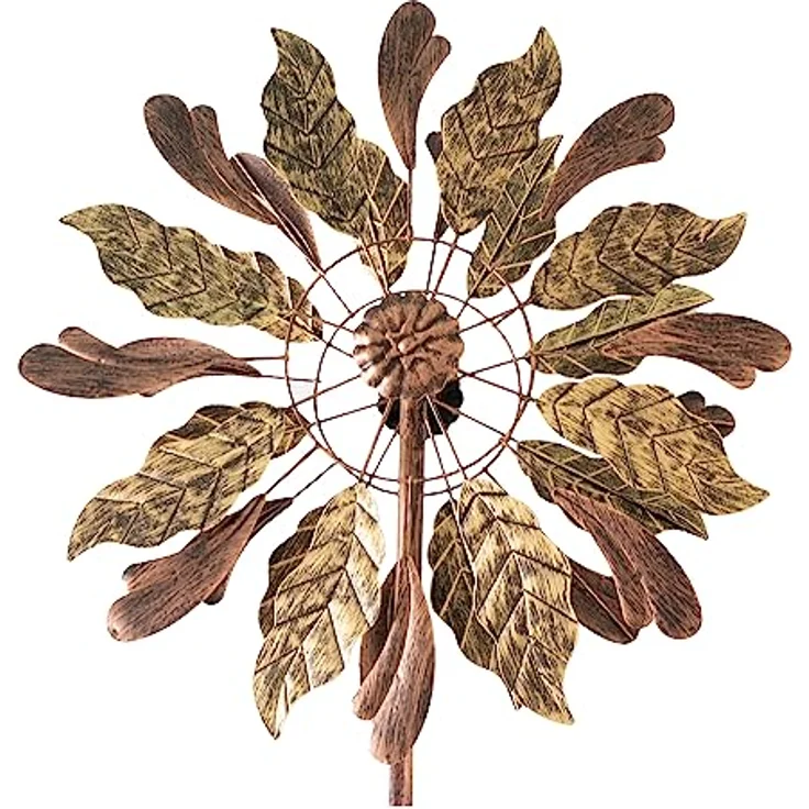 LEMODO Windrad Leaves mit gegenläufigen Rotoren | Gartendeko 213 cm hoch | Windmühle in Kupferoptik | Windskulptur mit Charme | Gartenstecker als Garten-Highlight – Bild 1