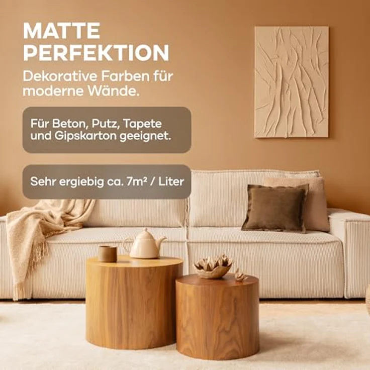 plid Wandfarbe Matte 2.5L, Hochdeckende, geruchsarme Innenfarbe für ca. 18 m², Farbton "Kaffegenuss" beige, schnelltrocknend, geeignet für verschiedene Untergründe – Bild 4
