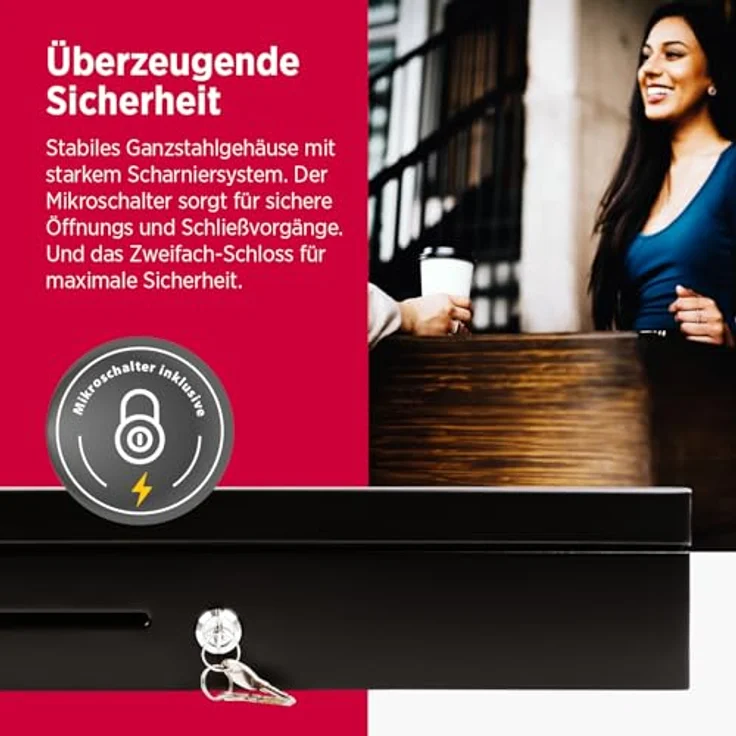 Olympia HS 170 Kassenschublade | Abschließbare Geldkassette mit Einwurfschlitz | RJ12-kompatibel | 6-Geldschein & 8-Kleingeld Aufbewahrung | Schwarz | 46x17x10 cm – Bild 4