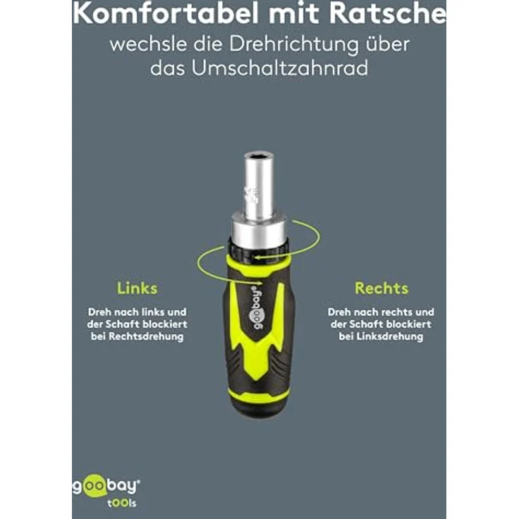 goobay Schraubendreher-Set 43-teilig, mit magnetischem Bithalter, Ratschen-Schraubendreher, S2-Stahl, inkl. Steckschlüsselsatz und Aufbewahrungsbox – Bild 5