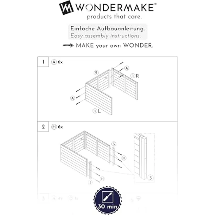 WONDERMAKE Mähroboter-Garage XL mit Wasserablauf und Pflanzkasten, Holz grau anthrazit, BxTxH: 78,5x96x57 cm, für die meisten Mähroboter – Bild 8