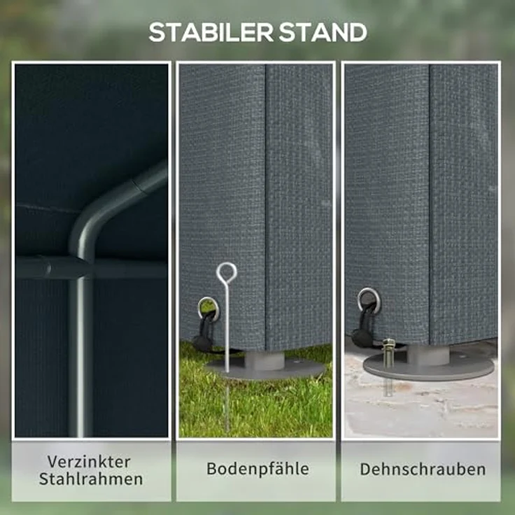 Outsunny Garagenzelt, 1,6 x 2,18 x 1,72 m Lagerzelt mit UV-Schutz, Reißverschlusstür, Wasserabweisend Foliengarage für Gartengeräte, Motorrad, Dunkelgrau – Bild 5