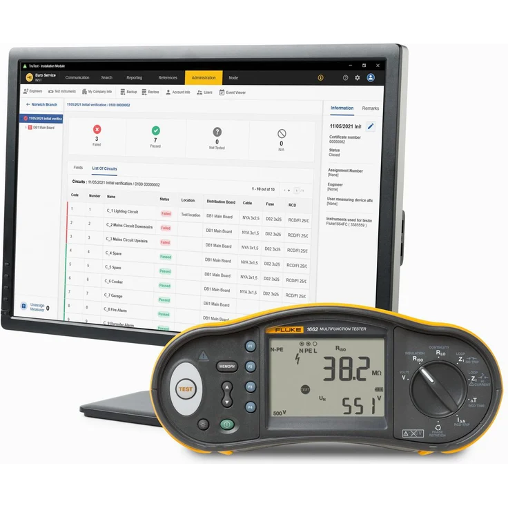 Fluke 1662 DE FTT KIT, Installations-Multifunktionstester mit Fluke TruTest Software zur einfachen Datenverwaltung und Berichterstellung