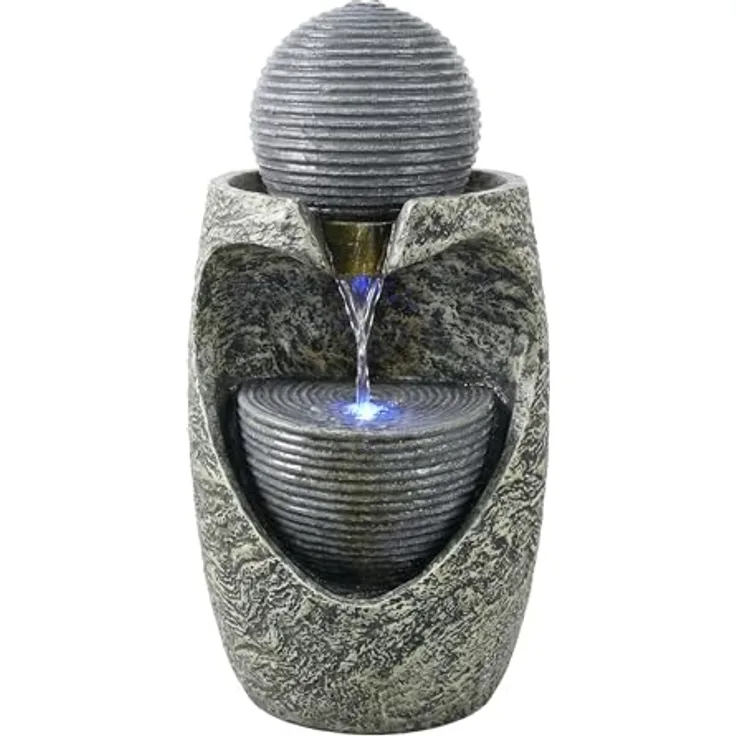 Köhko Gartenbrunnen „Steinquell Aura“, moderner Zierbrunnen mit LED und Natursteinoptik, 76 cm hoch
