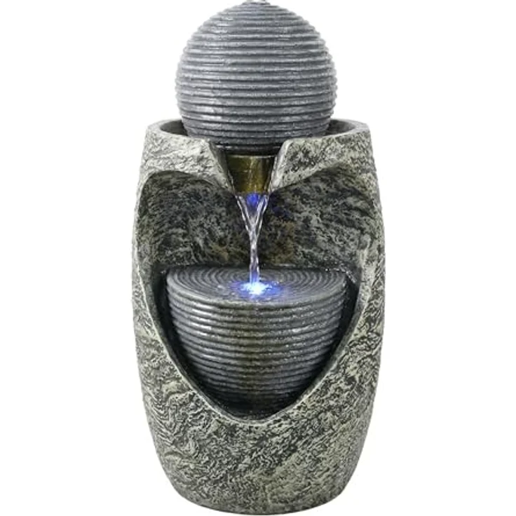 Köhko Gartenbrunnen „Steinquell Aura“, moderner Zierbrunnen mit LED und Natursteinoptik, 76 cm hoch – Bild 1