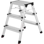 SONGMICS Leiter, Trittleiter, Aluleiter mit 3 Stufen, Stehleiter, Mehrzweckleiter, bis 150 kg belastbar, silbern-schwarz GLT23K