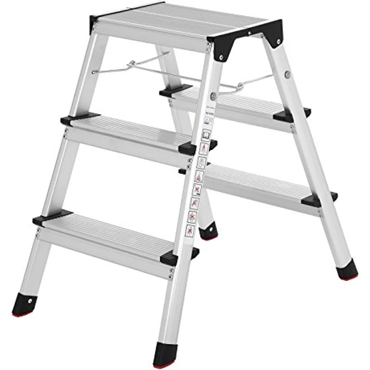 SONGMICS Leiter, Trittleiter, Aluleiter mit 3 Stufen, Stehleiter, Mehrzweckleiter, bis 150 kg belastbar, silbern-schwarz GLT23K – Bild 1