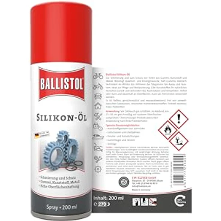 Ballistol Silikonöl-Spray 200 ml, farblos, wasserabweisend, für Gummi, Kunststoffe und Metalle – Bild 3