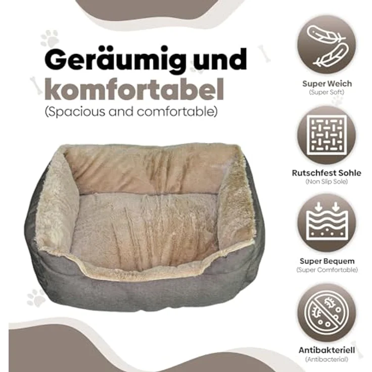 DEFACTO Hundebett, Hundekissen in Leinenoptik, Hundekorb, erhöhte Ränder, rutschfeste Unterseite (BRAUN, 70L x 55B x 21H) – Bild 3
