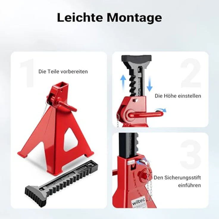 Wiltec, Wagenheber Unterstellbock Set, 2er Set mit maximaler Traglast von 12 Tonnen, höhenverstellbar von 49 cm bis 75 cm, rutschfeste Gummiauflage – Bild 7