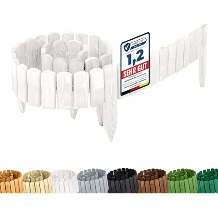 Garronda Rasenkante Holz Beeteimfassung imprägniert 200 cm x 10 cm Flexibler Rollborder Zaun für Garten in Weiß, Höhe: 10 cm – Bild 1