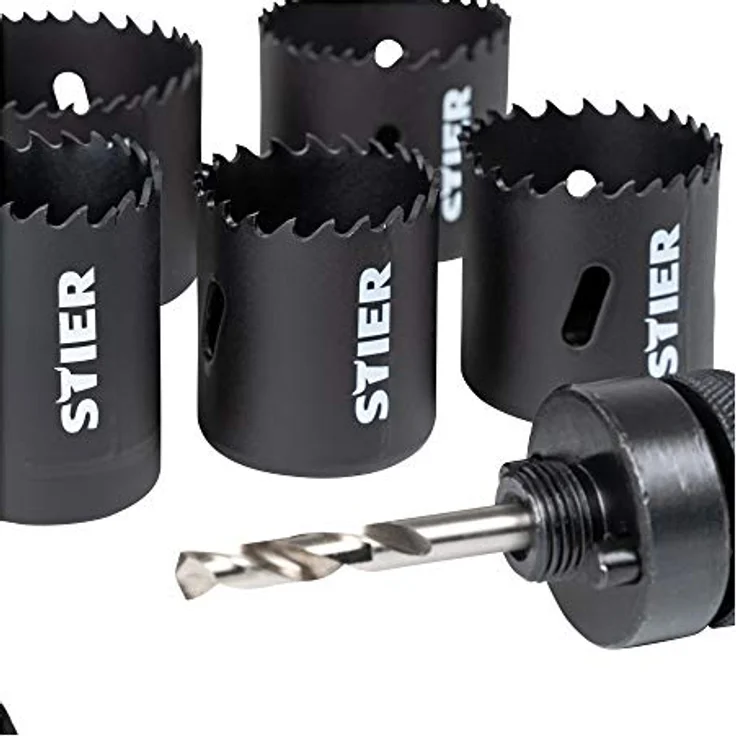 STIER Lochsägen-Set HSS-Co8 Bimetall, 17-teilig (20, 22, 25, 32, 35, 40, 44, 51, 60, 68, 76 mm), Lochsäge Set, Lochkreissäge Set, Kreisschneider-Set, Lochbohrer – Bild 4