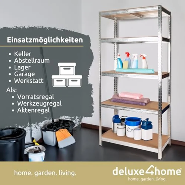 deluxe4home Schwerlastregal 40x90x180 cm, Schwarzes Regal aus verzinktem Stahl, 875 kg Tragfähigkeit, Einfaches Stecksystem – Bild 4