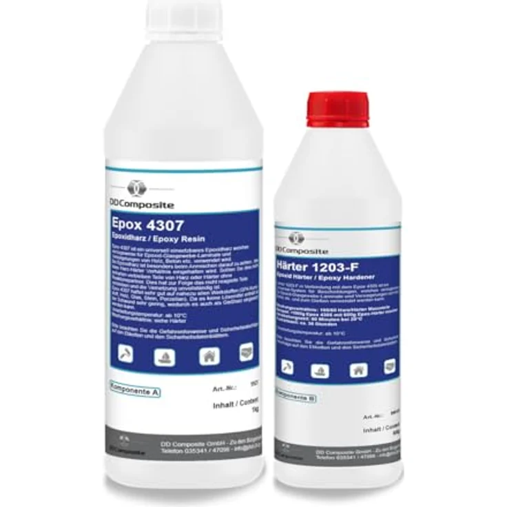 DD Composite Epoxidharz 1kg Epox 4307 + 600g Härter 1203-F, universal einsetzbar, lösemittelfrei, hohe Chemikalien- und Lichtbeständigkeit – Bild 1
