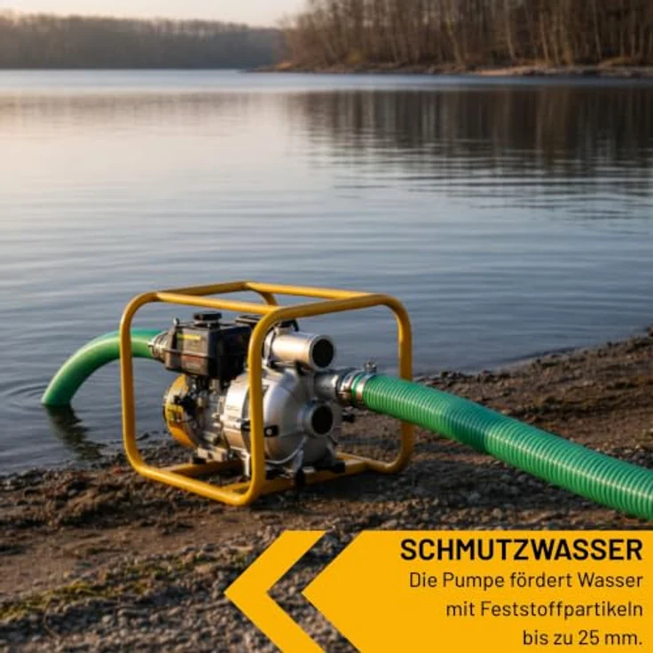 JCB Schmutzwasserpumpe WP80TP24-KPL, 7,5 PS, 224 cm³, 3,6 L Tankvolumen, inkl. 2x Storz 75 mm Kupplungen, gelb-silber-grün – Bild 2