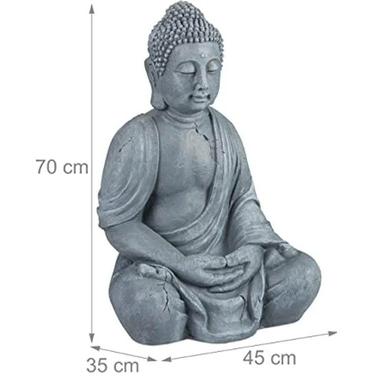 Buddha Figur sitzend, XL 70 cm, Gartenfigur, Dekofigur Wohnzimmer, wetterfest & frostsicher, hellgrau – Bild 4