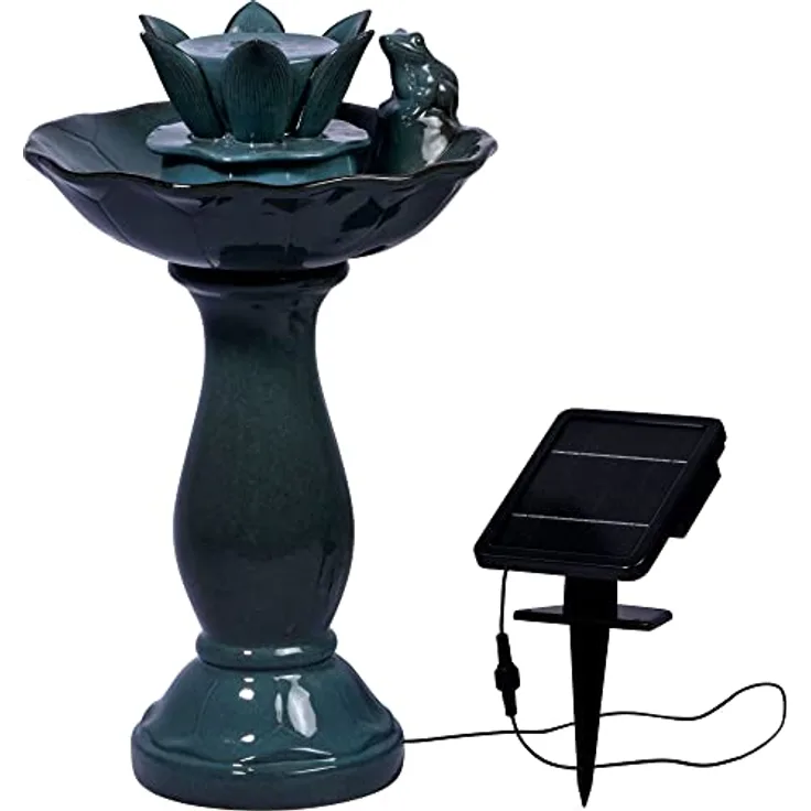 dobar® 96091e Design Solarbrunnen Helena Keramik | Gartenbrunnen Outdoor | Terrassenbrunnen aus Polyresin | Zierbrunnen Outdoor |Design Springbrunnen Kunststein | 39 x 39 x 64 cm | Grün