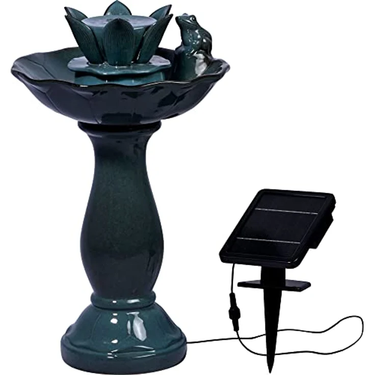dobar® 96091e Design Solarbrunnen Helena Keramik | Gartenbrunnen Outdoor | Terrassenbrunnen aus Polyresin | Zierbrunnen Outdoor |Design Springbrunnen Kunststein | 39 x 39 x 64 cm | Grün – Bild 1