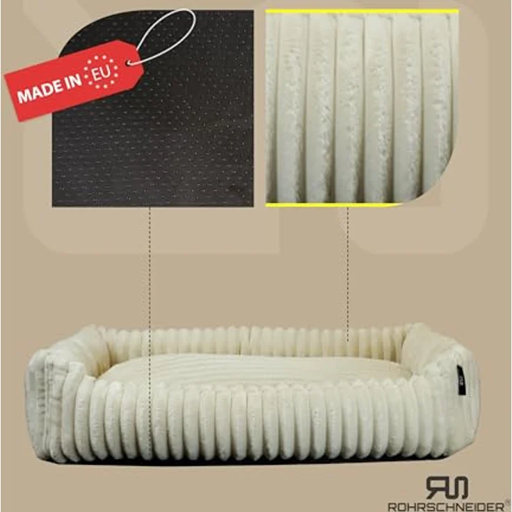 Rohrschneider Kuschelsofa Deluxe Hundebett | rutschfeste Unterseite | Korb für kleine und mittelgroße Hunde und Katzen aus weichem Cordstoff | Maße T 50 x B 70 x H 15 cm | – Bild 2