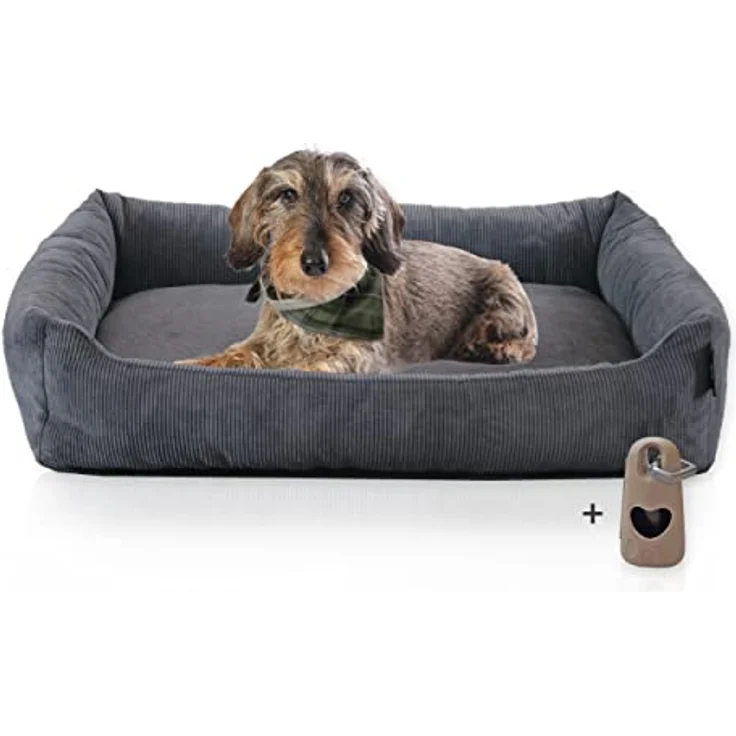 Rohrschneider Hundebett waschbar für kleine und mittelgroße Hunde mit Hundekissen Cord anthrazit (ca. 70x50 cm) inkl. Gassibeutel – Bild 1