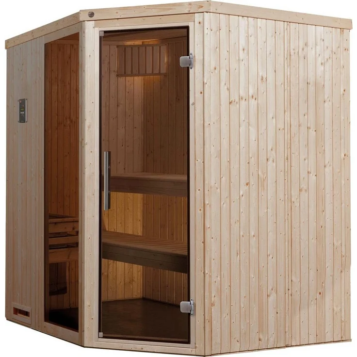 Weka Sauna Varberg, 194 x 177 x 199 cm, 68 mm, (Set) 7,5 kW Bio-Ofen mit digitaler Steuerung, Graphit-Optik