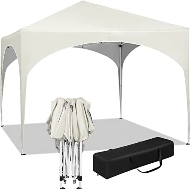 WOLTU Pavillon Pop-Up wasserdichter Faltpavillon Sonnenschutz Event Gazebo Gartenpavillon auf Terrasse Camping Festival mit Halbmonddach Pagodenzelt des Halbkreises aus Oxford Metallrahmen 3x3 Beige