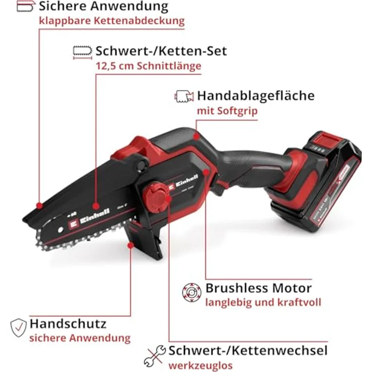 Einhell GE-PS 18/15 Li Bag Kit, Akku-Astkettensäge mit 18V Li-Ionen-Akku und ergonomischem Design – Bild 3