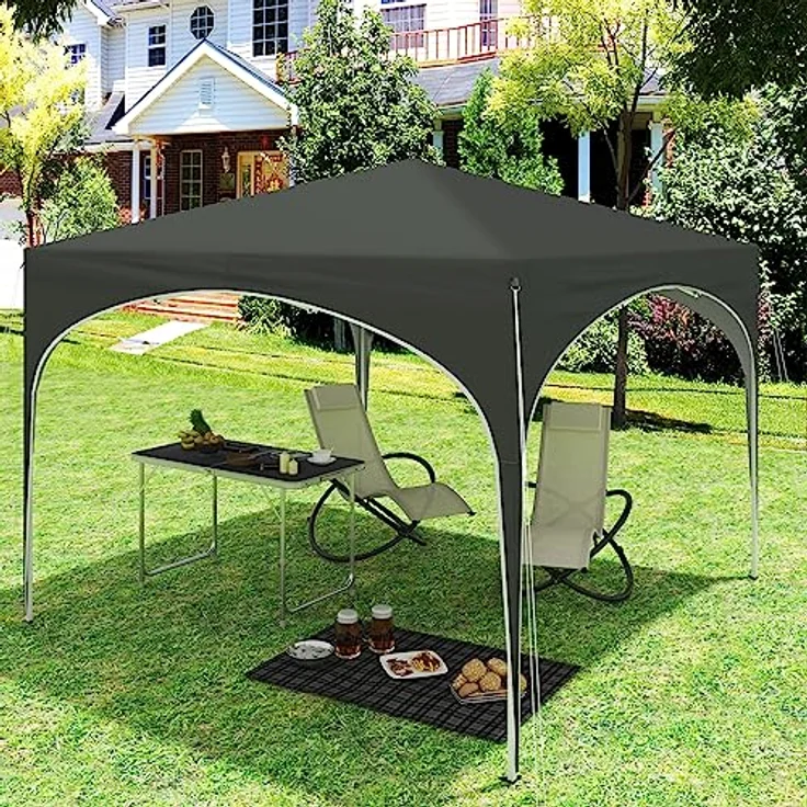 WOLTU Pavillon Pop-Up wasserdichter Faltpavillon Sonnenschutz Event Gazebo Gartenpavillon auf Terrasse Camping Festival mit Halbmonddach Pagodenzelt des Halbkreises aus Oxford Metallrahmen 3x3m Grau – Bild 3