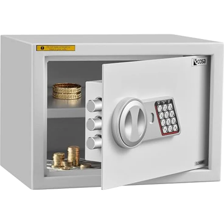 Ecosa ® Elektronischer Tresor Safe 35×25×25cm, Möbeltresor & Wandtresor mit Zahlencode und Schlüssel, 3-fach Verriegelung, feuerfest & wasserdicht, ideal für Zuhause und Büro