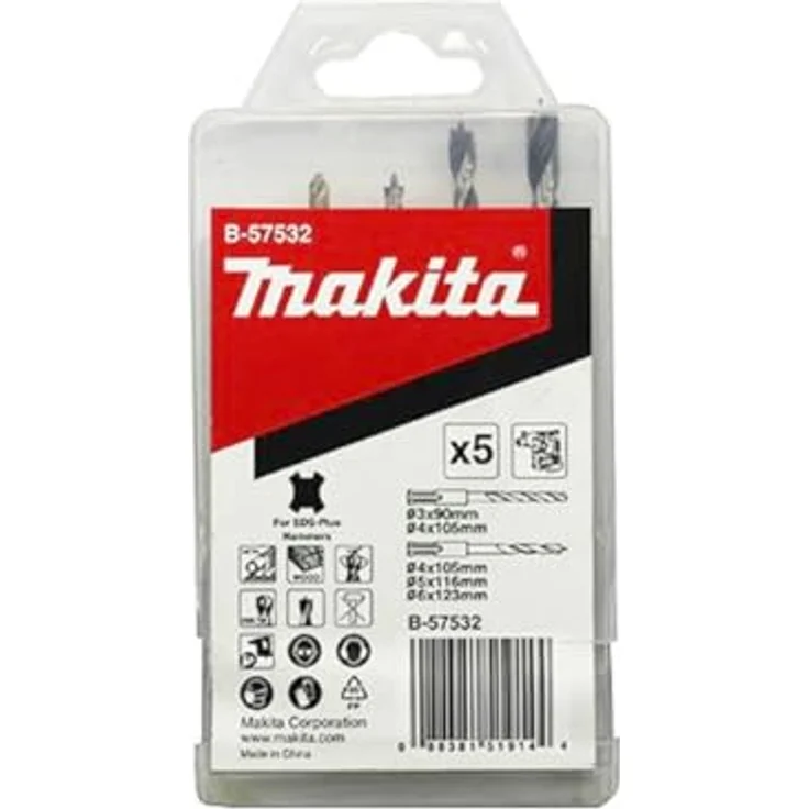 Makita Bohrerset Holz/Metall B-57532, 5tlg. SDS-PLUS HSS-TiN, Ø 3-6 mm – Bild 1