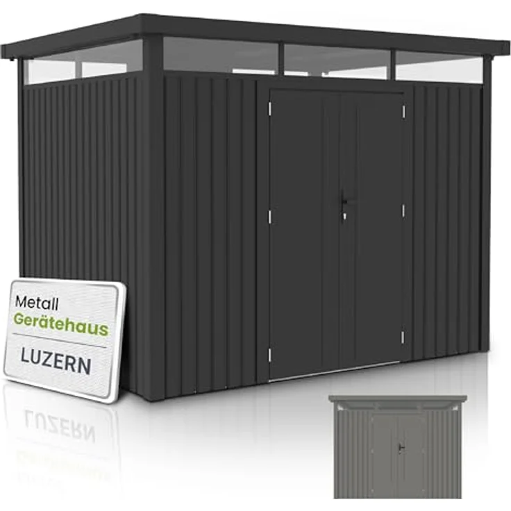 Juskys Gerätehaus Luzern 6,8 m² - Metall Geräteschuppen mit Türen & Fenstern - wetterfest & abschließbar - Anthrazit – Bild 1