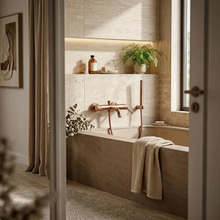 wohnwerk.idee Wannenarmatur Badewanne Armatur inkl. Handbrause, Gold Matt, Chrom, Kupfer Matt, präzise Temperaturregulierung, Diamant-Rändelung – Bild 6