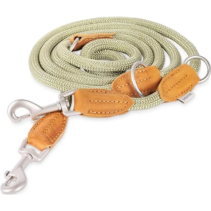 Rudelkönig Führleine Emma 2,30m - Dreifach verstellbare Hundeleine aus Kletterseil für mittelgroße & große Hunde - Elegante Tauleine in Khaki
