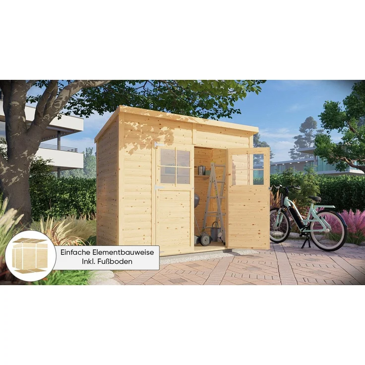 BERTILO Gartenhaus Alster 2, BxT: 252x137 cm, Elementbauweise, Pultdach, naturbelassen