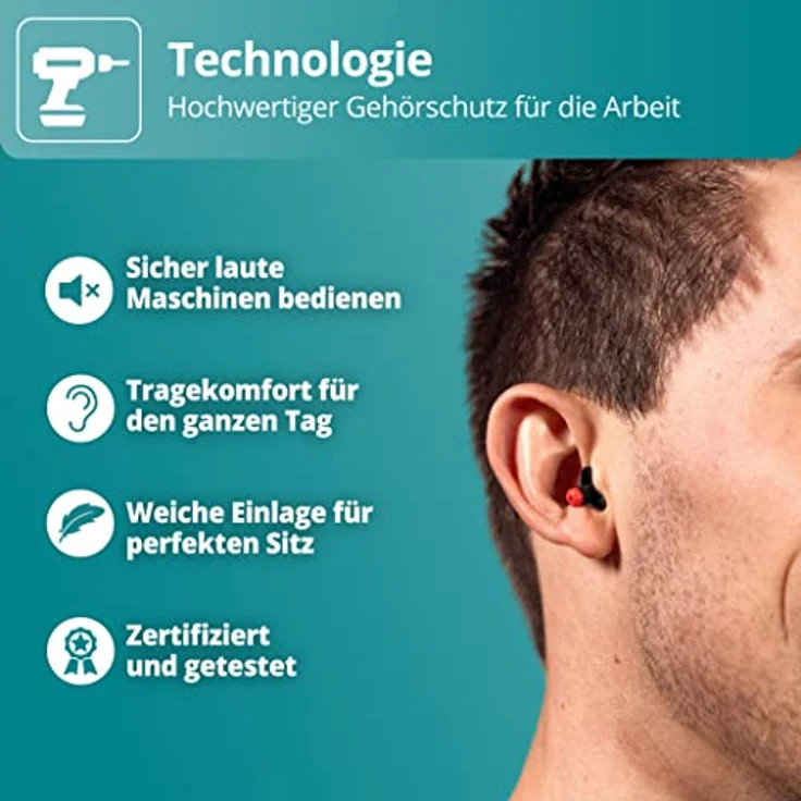 Alpine WorkSafe Gehörschutz Ohrstöpsel für die Arbeit - Lärmschutz für Heimwerker und professionelle Handwerker - Mit Handschuhen abnehmbar - hypoallergene und Wiederverwendbare Arbeits-Ohrstöpsel – Bild 4