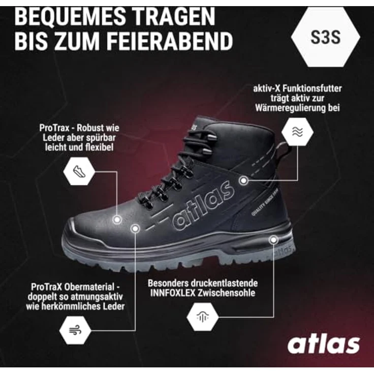 Atlas Sicherheitsstiefel MAX 500 PRO S3 ESD, ergonomisch, schwarz, Gr. 39 – Bild 3