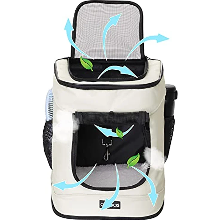 CADOCA® Haustierrucksack bis 12 kg verstellbare Gurte faltbar Kurzleine Haustier Tragetasche Katze Hund Rucksack Beige – Bild 3