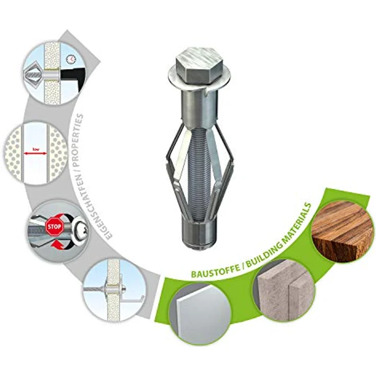 TOX Metall-Hohlraumdübel Acrobat M8 x 55 mm verzinkt, für Befestigungen in Gipskartonplatten, 25 Stück, 035101171 – Bild 4