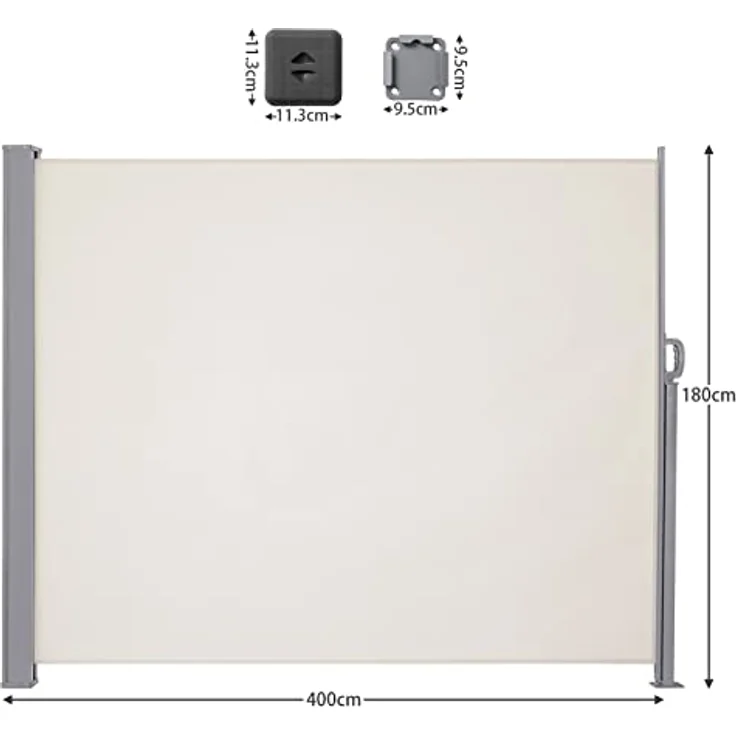 LARMNEE Seitenmarkise, ausziehbar 180 x 400 cm, rostbeständig, Wind- und Sonnenschutz, blickdicht, beige – Bild 2