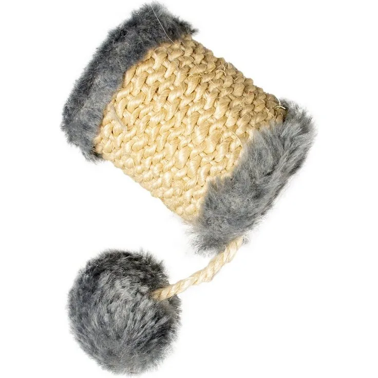 DUVO+ Cushy Fass Katzenspielzeug, Tier-Beschäftigungsspielzeug mit Ball, grau aus weichem Plüsch und Sisal