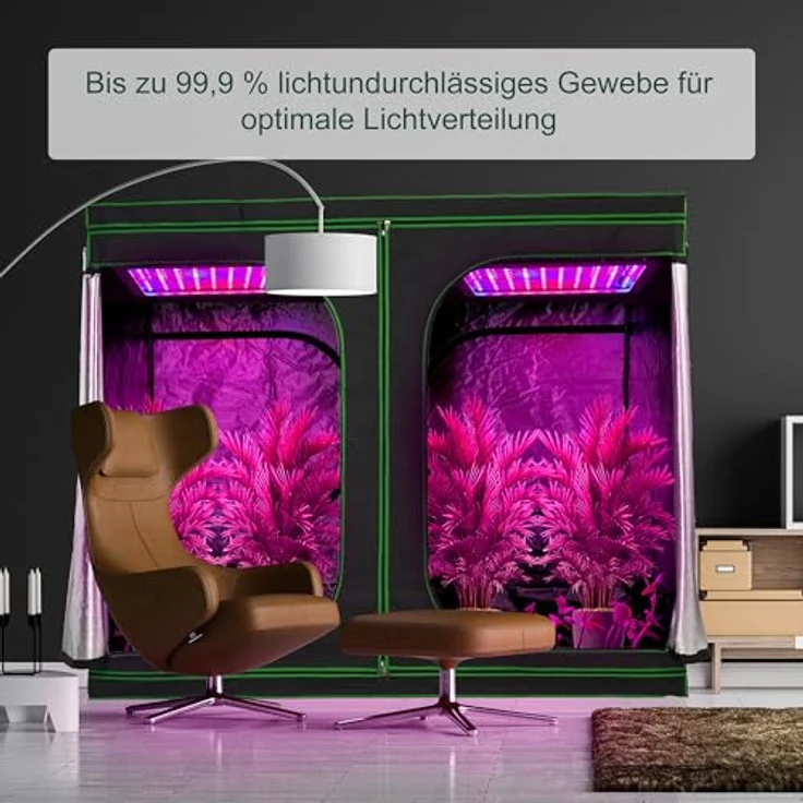 Relaxdays Gewächshaus Growbox, dunkler Growschrank mit 95% Lichtreflexion, 4 Zugängen und Sichtfenster – Bild 2