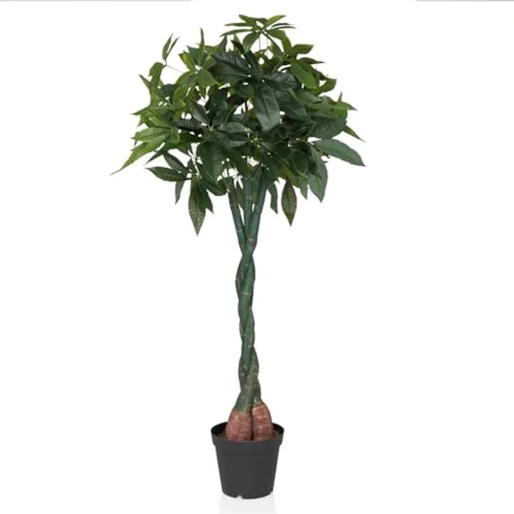 hjh OFFICE Kunstpflanze 160cm PACHIRA Künstliche Deko Pflanze für Schlafzimmer Büro Wohnzimmer, detailgetreues Aussehen, geruchsarm – Bild 1