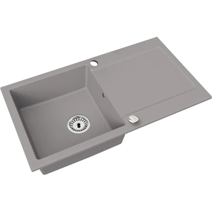 Faizee Home Granitspüle „Element“, 90x50 cm, eckig mit Abtropffläche, Siphon, in Schwarz/Grau/Beige/Weiß – Bild 1