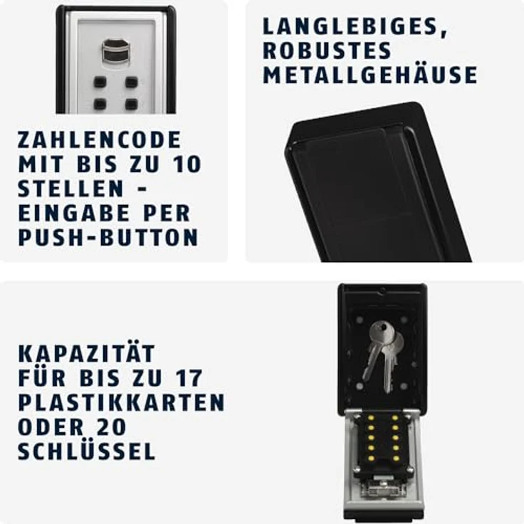 ABUS Schlüsseltresor KeyGarage 767 für die Wandmontage | individuell einstellbarer Zahlencode | wetterfest | passend für Schlüssel und Plastikkarten | schwarz | 53507 – Bild 4