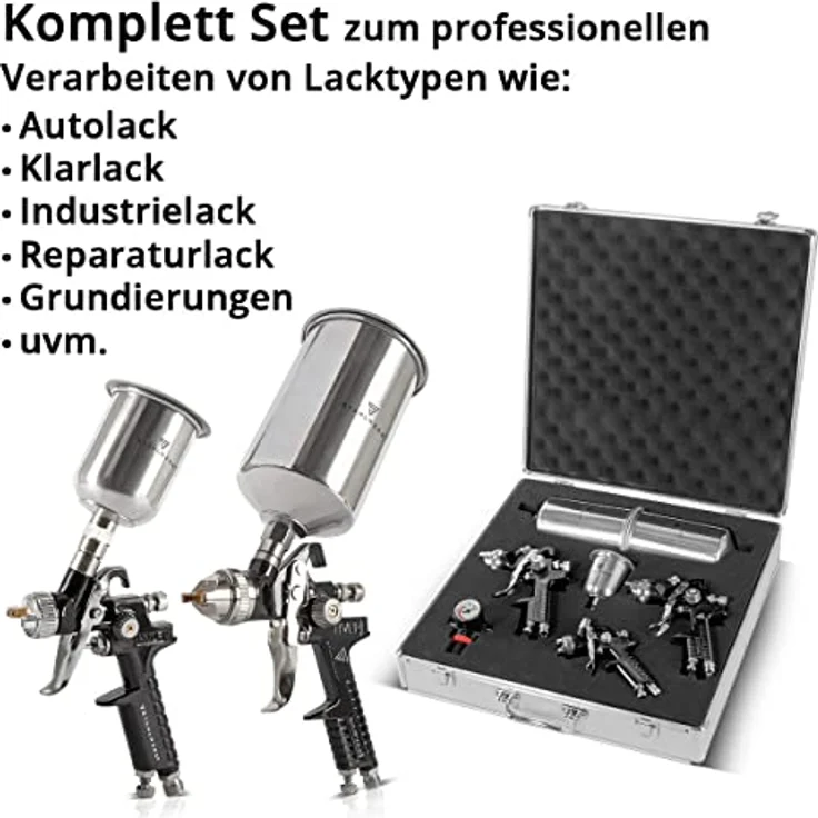 STAHLWERK HVLP Lackierpistolen Set SGS-1125 ST 21 Teile in Aluminium-Koffer, 3 Druckluft Lackierpistolen mit 0,8/1,4/1,7 mm Düsensatz – Bild 3