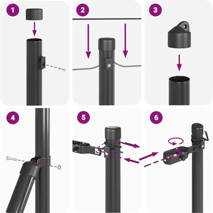 vidaXL Zaunpfosten 7 Stück, zylindrisch, grau, Ø32 mm, 120 cm, galvanisierter Stahl – Bild 7