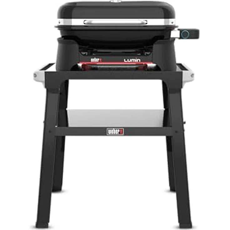 Weber Lumin Elektrogrill, mit Stand, bis zu 315 °C, Deckelthermometer, Porzellanemaillierte Gusseisenroste, 33 x 49 cm Grillfläche, Schwarz – Bild 2