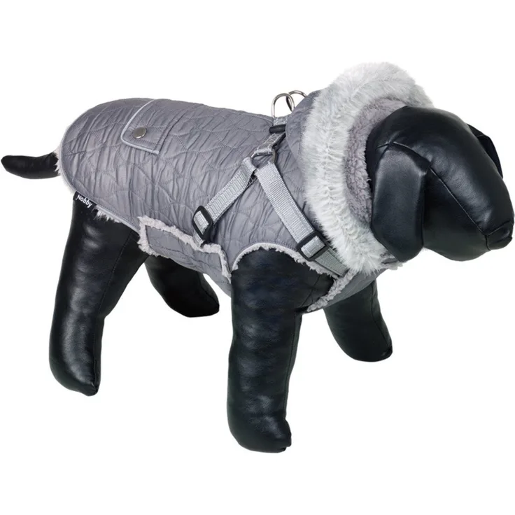 Nobby Hundemantel Polar 2in1 grau, mit abnehmbarer Kapuze und kuscheligem Lammfellimitat-Futter