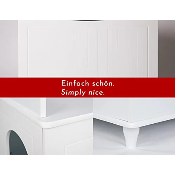 WONDERMAKE® Katzenschrank für Katzentoilette groß aus Holz, Katzenklo-Schrank Kommode XL, Design Katzen-Haus Toilette Klo Waschbecken-Unterschrank für Bad, 73,5 x 51,5 x 57 cm, weiß – Bild 4